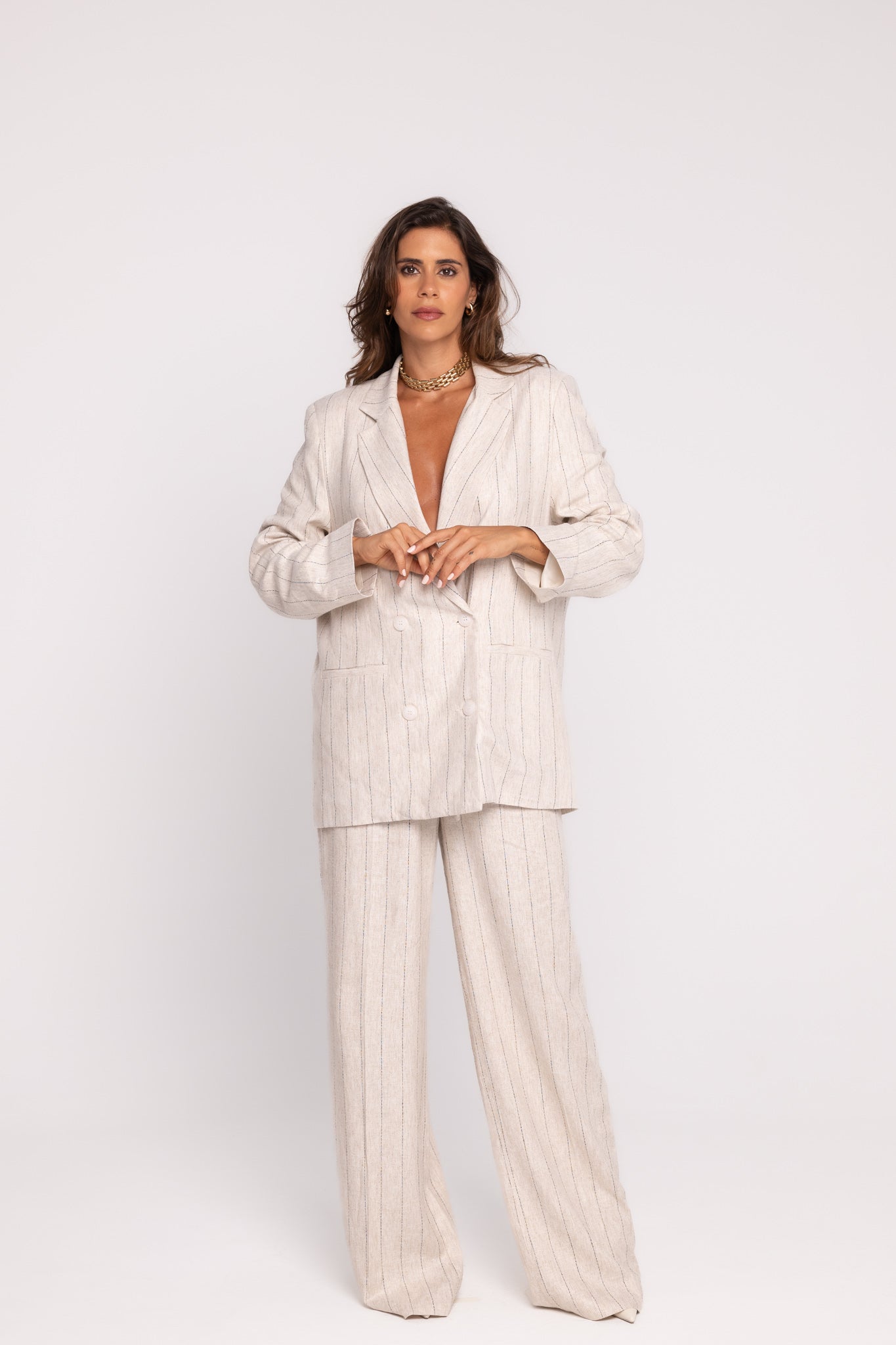 Blazer Cruzado Oversize com Risca Diplomata