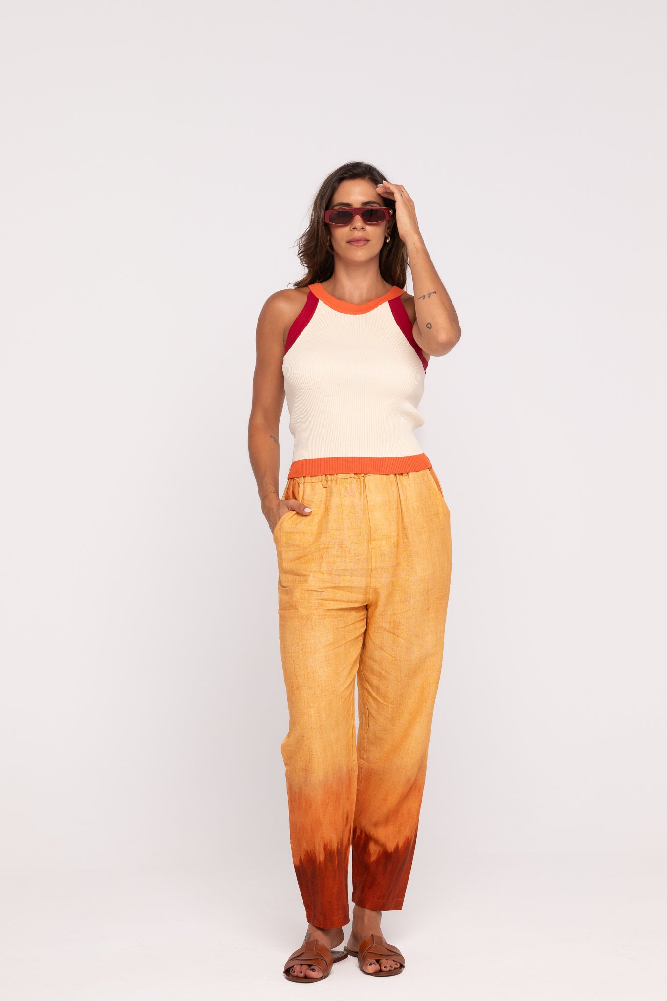 Calças TIE DYE em linho LARANJA