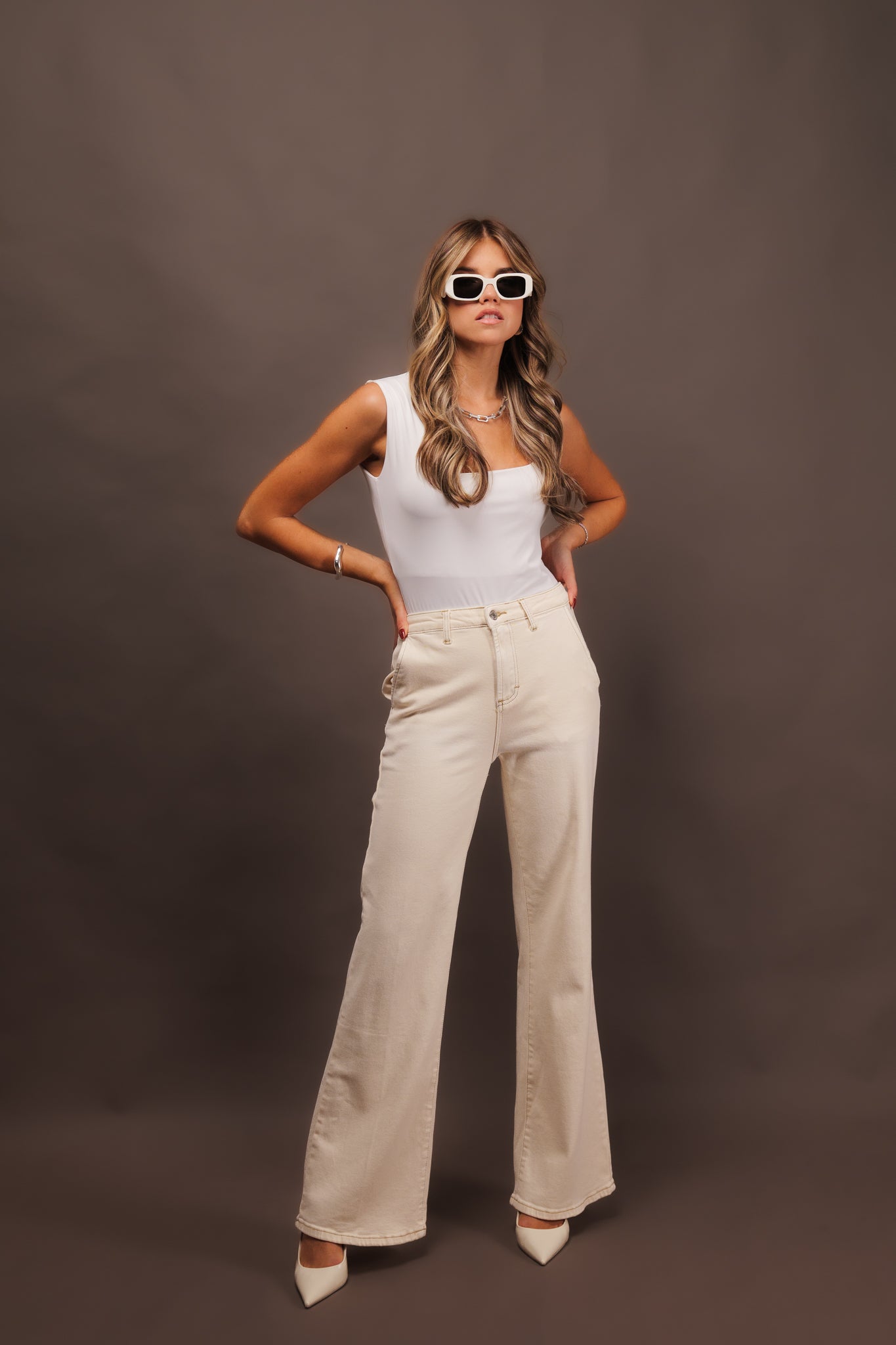Calça de Ganga Wide Leg e Cintura Subida